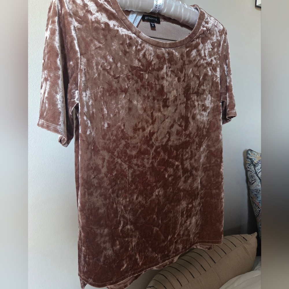 Dynamite Velvet Short Sleeve Top - Rose Gold - XS Fits Up To M/L
